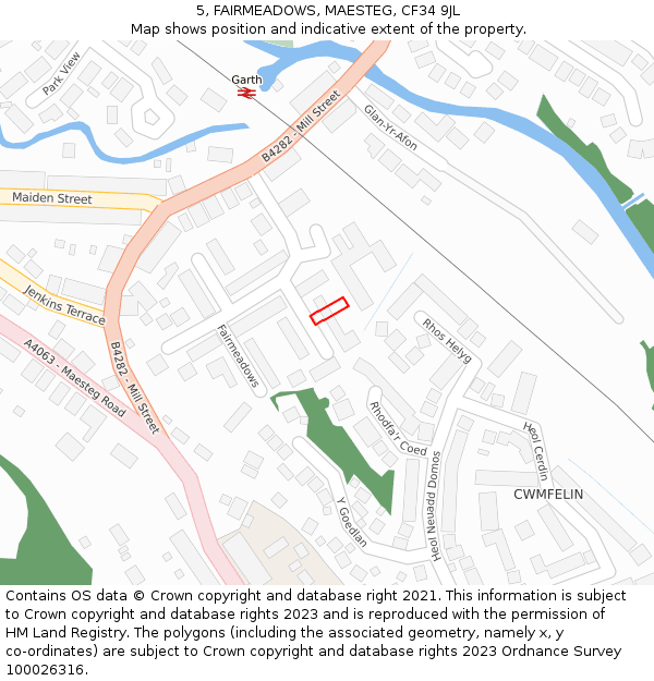 5, FAIRMEADOWS, MAESTEG, CF34 9JL: Location map and indicative extent of plot