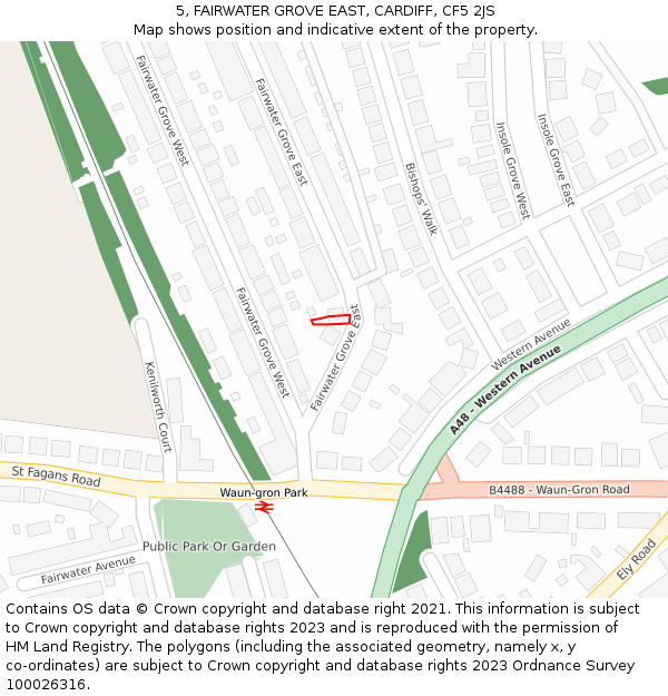 5, FAIRWATER GROVE EAST, CARDIFF, CF5 2JS: Location map and indicative extent of plot