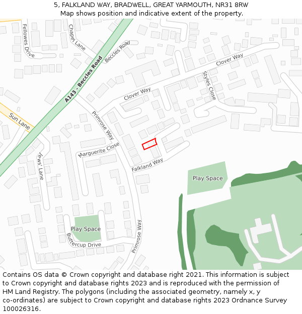 5, FALKLAND WAY, BRADWELL, GREAT YARMOUTH, NR31 8RW: Location map and indicative extent of plot