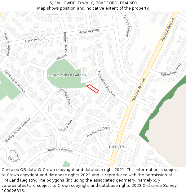 5, FALLOWFIELD WALK, BRADFORD, BD4 6FD: Location map and indicative extent of plot