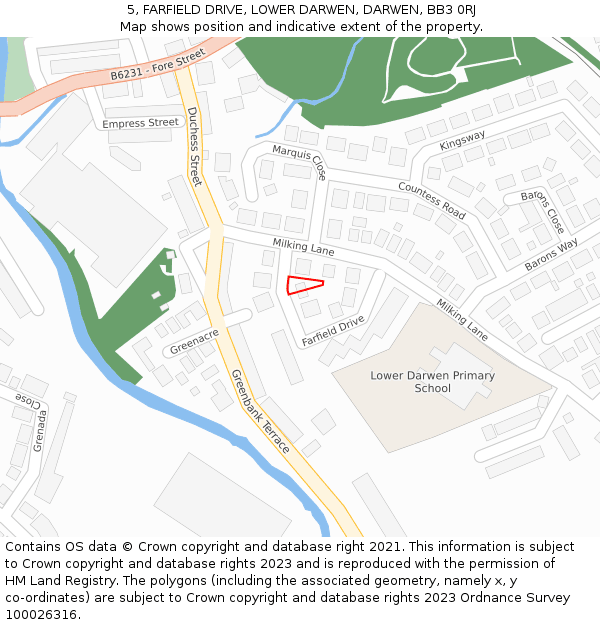 5, FARFIELD DRIVE, LOWER DARWEN, DARWEN, BB3 0RJ: Location map and indicative extent of plot