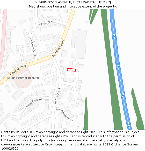 5, FARINGDON AVENUE, LUTTERWORTH, LE17 4DJ: Location map and indicative extent of plot