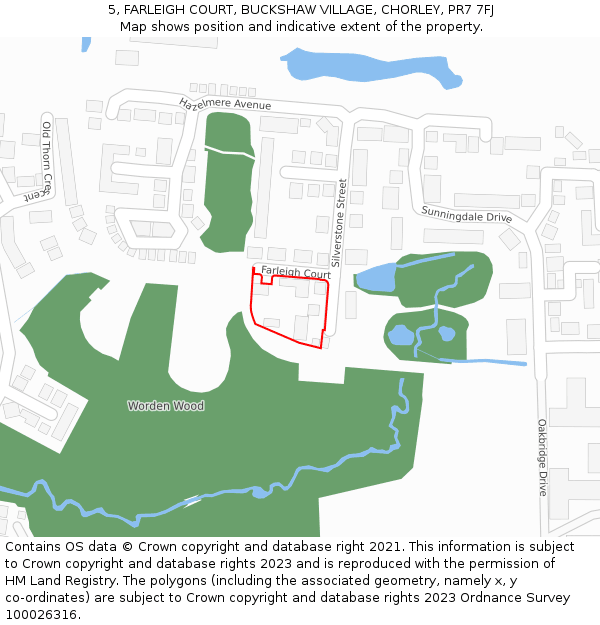 5, FARLEIGH COURT, BUCKSHAW VILLAGE, CHORLEY, PR7 7FJ: Location map and indicative extent of plot