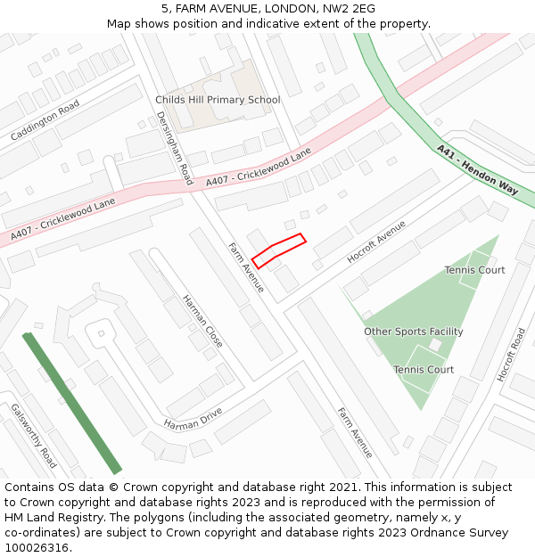 5, FARM AVENUE, LONDON, NW2 2EG: Location map and indicative extent of plot