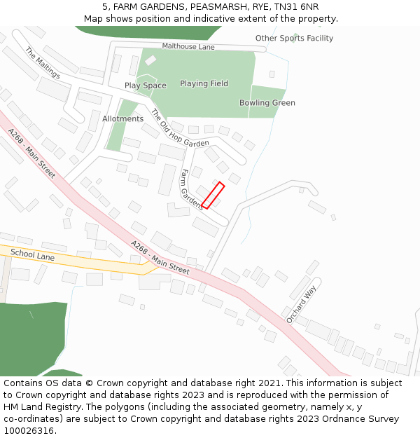 5, FARM GARDENS, PEASMARSH, RYE, TN31 6NR: Location map and indicative extent of plot
