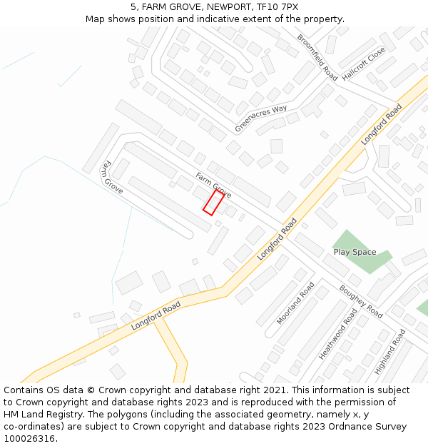 5, FARM GROVE, NEWPORT, TF10 7PX: Location map and indicative extent of plot