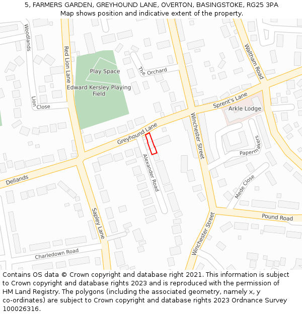 5, FARMERS GARDEN, GREYHOUND LANE, OVERTON, BASINGSTOKE, RG25 3PA: Location map and indicative extent of plot