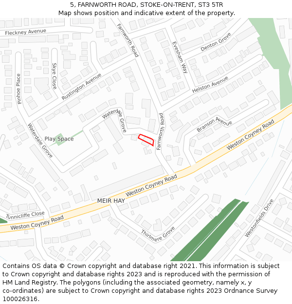 5, FARNWORTH ROAD, STOKE-ON-TRENT, ST3 5TR: Location map and indicative extent of plot