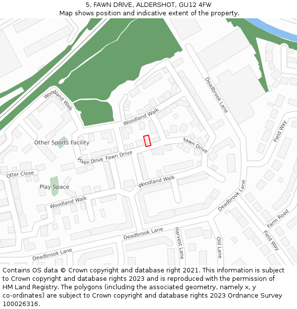 5, FAWN DRIVE, ALDERSHOT, GU12 4FW: Location map and indicative extent of plot