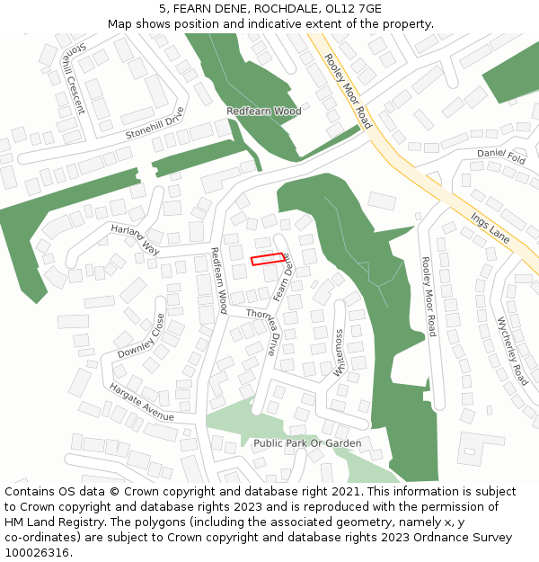 5, FEARN DENE, ROCHDALE, OL12 7GE: Location map and indicative extent of plot