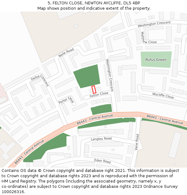 5, FELTON CLOSE, NEWTON AYCLIFFE, DL5 4BP: Location map and indicative extent of plot