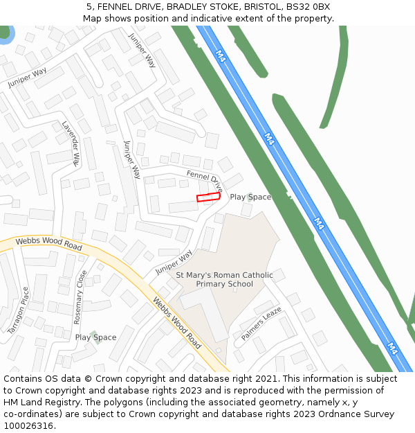 5, FENNEL DRIVE, BRADLEY STOKE, BRISTOL, BS32 0BX: Location map and indicative extent of plot