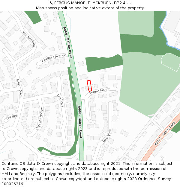 5, FERGUS MANOR, BLACKBURN, BB2 4UU: Location map and indicative extent of plot