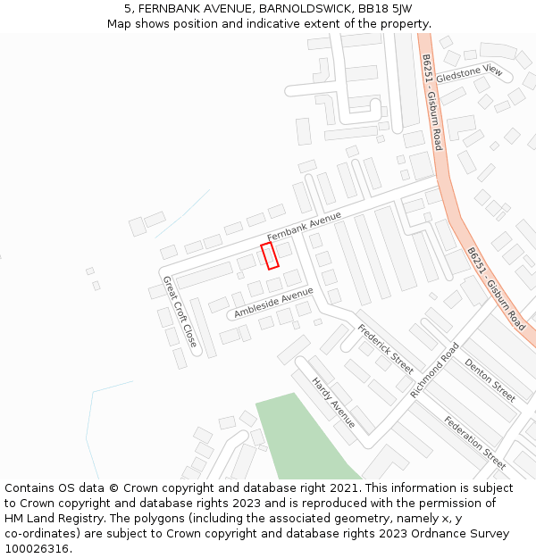 5, FERNBANK AVENUE, BARNOLDSWICK, BB18 5JW: Location map and indicative extent of plot