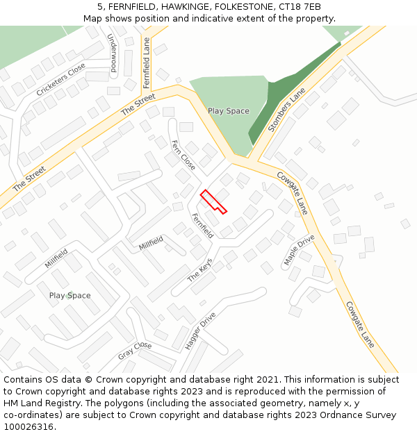 5, FERNFIELD, HAWKINGE, FOLKESTONE, CT18 7EB: Location map and indicative extent of plot