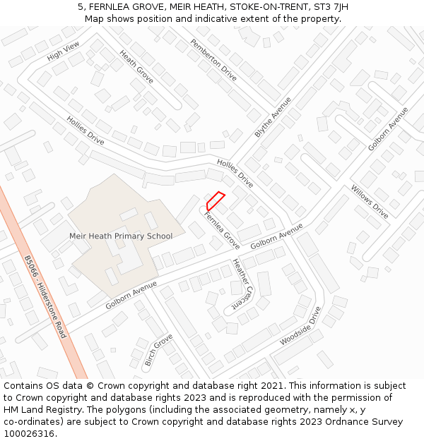 5, FERNLEA GROVE, MEIR HEATH, STOKE-ON-TRENT, ST3 7JH: Location map and indicative extent of plot