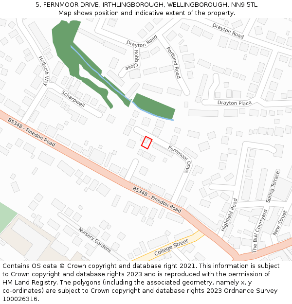 5, FERNMOOR DRIVE, IRTHLINGBOROUGH, WELLINGBOROUGH, NN9 5TL: Location map and indicative extent of plot