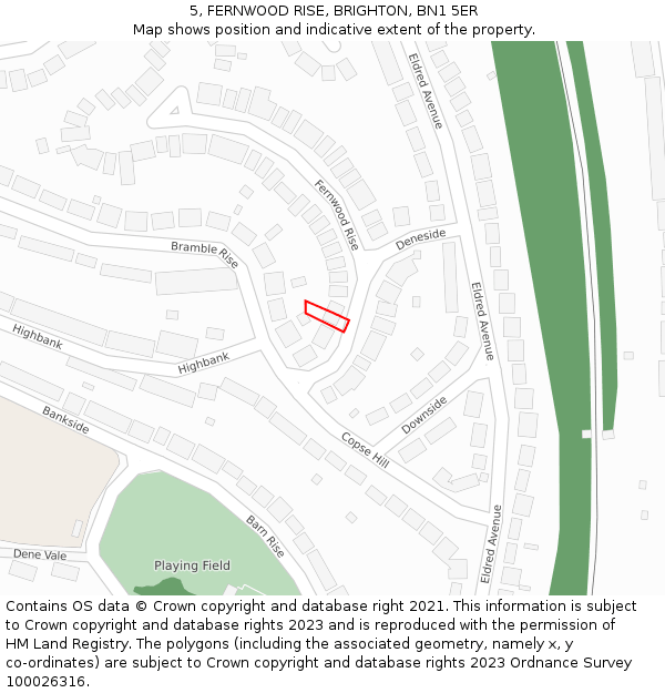 5, FERNWOOD RISE, BRIGHTON, BN1 5ER: Location map and indicative extent of plot