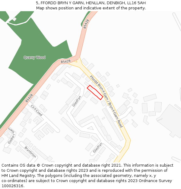 5, FFORDD BRYN Y GARN, HENLLAN, DENBIGH, LL16 5AH: Location map and indicative extent of plot