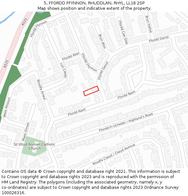 5, FFORDD FFYNNON, RHUDDLAN, RHYL, LL18 2SP: Location map and indicative extent of plot