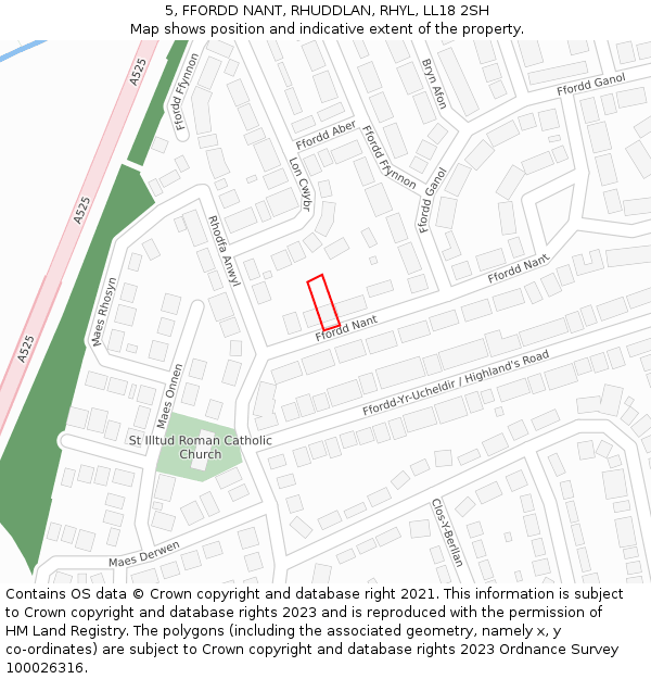 5, FFORDD NANT, RHUDDLAN, RHYL, LL18 2SH: Location map and indicative extent of plot