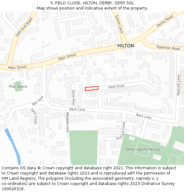 5, FIELD CLOSE, HILTON, DERBY, DE65 5GL: Location map and indicative extent of plot