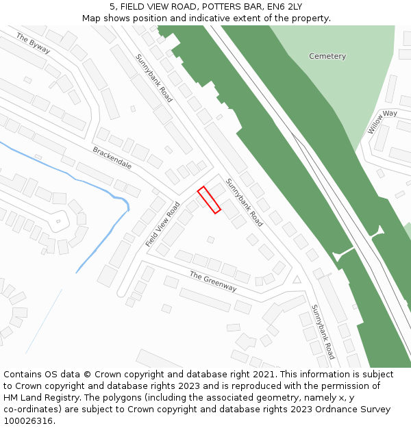 5, FIELD VIEW ROAD, POTTERS BAR, EN6 2LY: Location map and indicative extent of plot