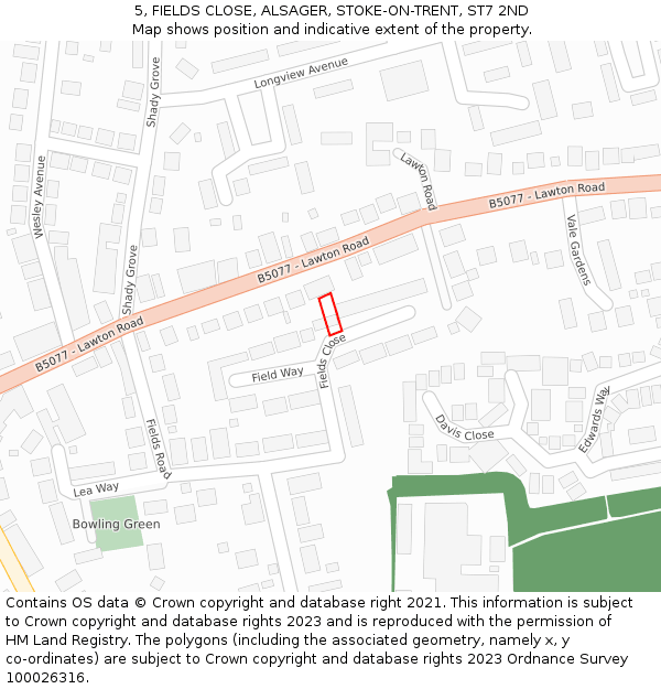 5, FIELDS CLOSE, ALSAGER, STOKE-ON-TRENT, ST7 2ND: Location map and indicative extent of plot