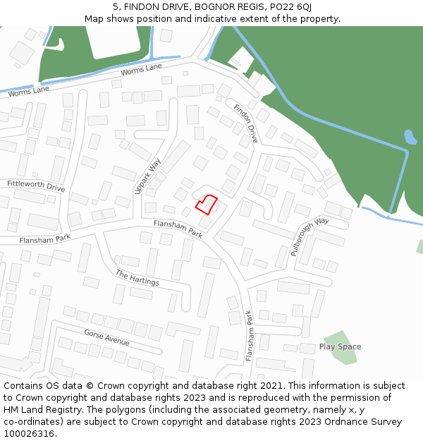 5, FINDON DRIVE, BOGNOR REGIS, PO22 6QJ: Location map and indicative extent of plot