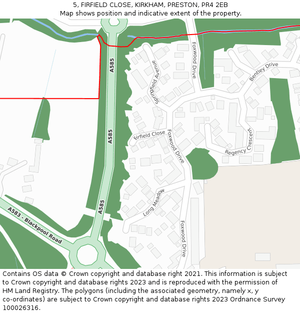 5, FIRFIELD CLOSE, KIRKHAM, PRESTON, PR4 2EB: Location map and indicative extent of plot