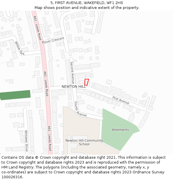 5, FIRST AVENUE, WAKEFIELD, WF1 2HS: Location map and indicative extent of plot