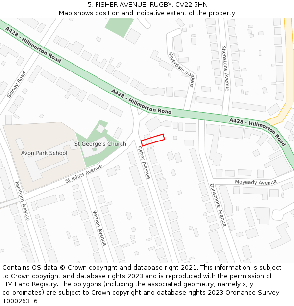 5, FISHER AVENUE, RUGBY, CV22 5HN: Location map and indicative extent of plot