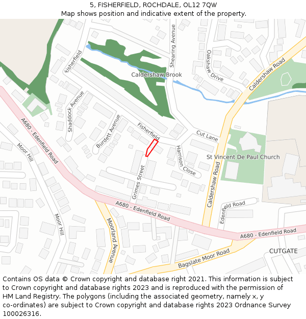 5, FISHERFIELD, ROCHDALE, OL12 7QW: Location map and indicative extent of plot