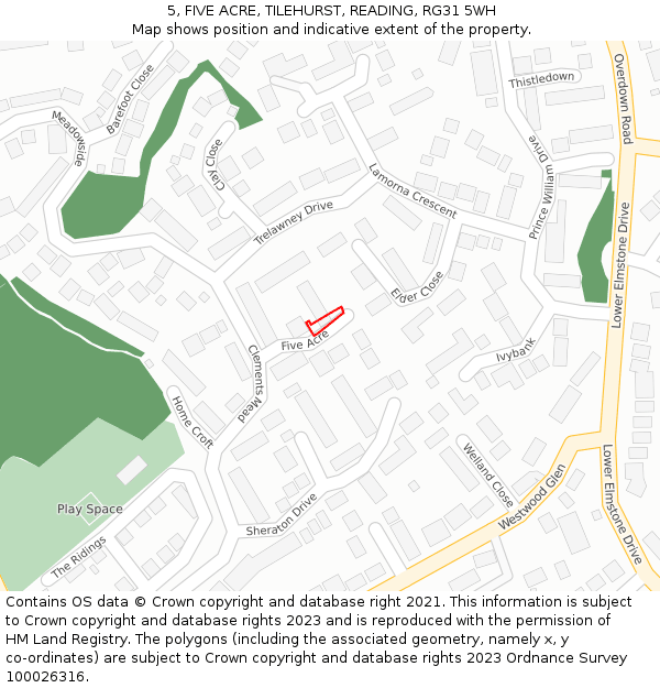 5, FIVE ACRE, TILEHURST, READING, RG31 5WH: Location map and indicative extent of plot