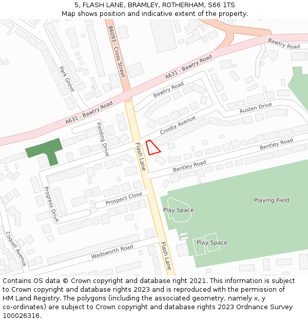 5, FLASH LANE, BRAMLEY, ROTHERHAM, S66 1TS: Location map and indicative extent of plot