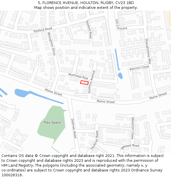 5, FLORENCE AVENUE, HOULTON, RUGBY, CV23 1BD: Location map and indicative extent of plot