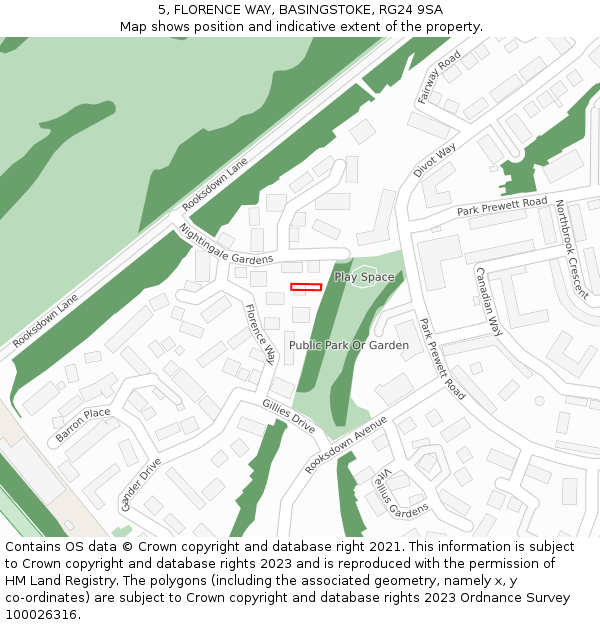 5, FLORENCE WAY, BASINGSTOKE, RG24 9SA: Location map and indicative extent of plot