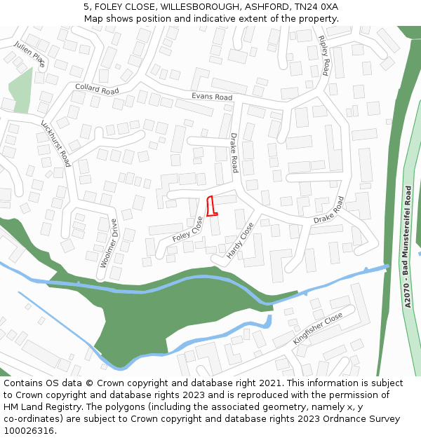 5, FOLEY CLOSE, WILLESBOROUGH, ASHFORD, TN24 0XA: Location map and indicative extent of plot