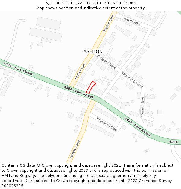 5, FORE STREET, ASHTON, HELSTON, TR13 9RN: Location map and indicative extent of plot