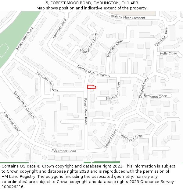 5, FOREST MOOR ROAD, DARLINGTON, DL1 4RB: Location map and indicative extent of plot