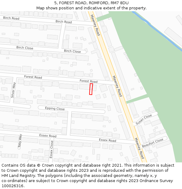 5, FOREST ROAD, ROMFORD, RM7 8DU: Location map and indicative extent of plot