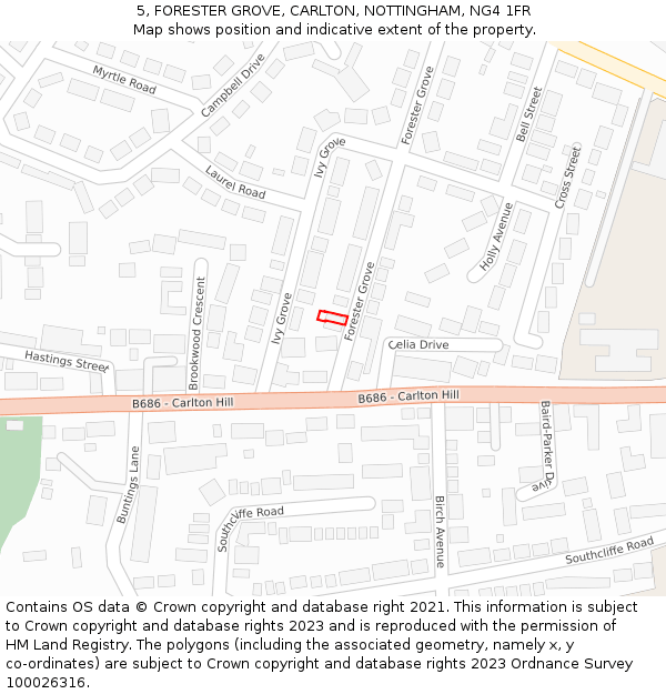 5, FORESTER GROVE, CARLTON, NOTTINGHAM, NG4 1FR: Location map and indicative extent of plot