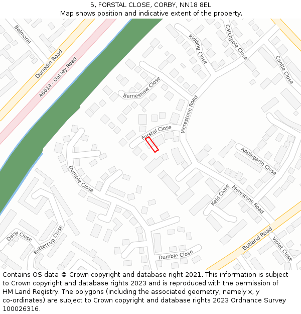 5, FORSTAL CLOSE, CORBY, NN18 8EL: Location map and indicative extent of plot