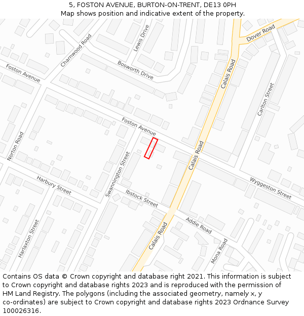 5, FOSTON AVENUE, BURTON-ON-TRENT, DE13 0PH: Location map and indicative extent of plot