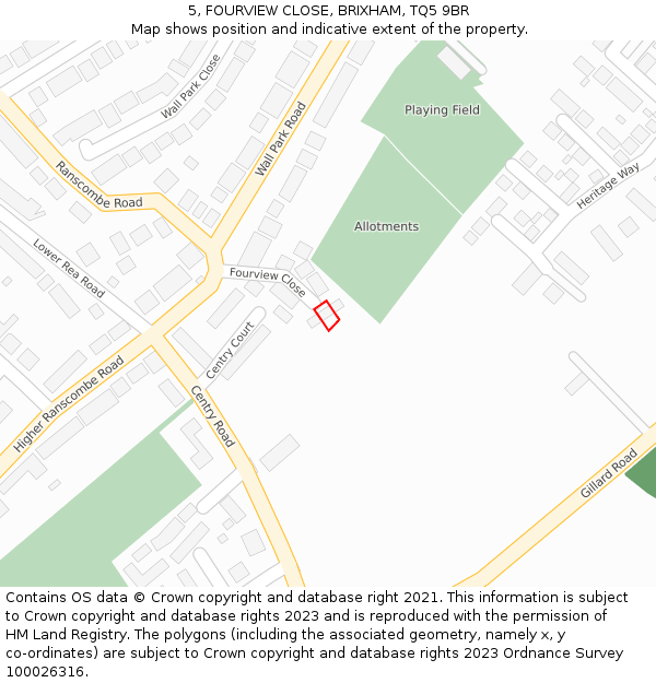 5, FOURVIEW CLOSE, BRIXHAM, TQ5 9BR: Location map and indicative extent of plot
