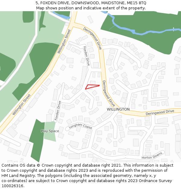 5, FOXDEN DRIVE, DOWNSWOOD, MAIDSTONE, ME15 8TQ: Location map and indicative extent of plot