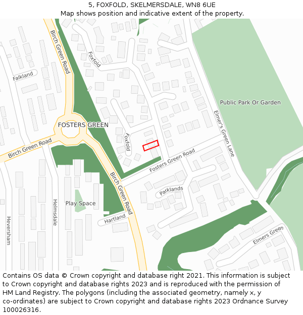 5, FOXFOLD, SKELMERSDALE, WN8 6UE: Location map and indicative extent of plot