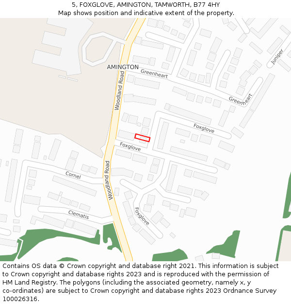 5, FOXGLOVE, AMINGTON, TAMWORTH, B77 4HY: Location map and indicative extent of plot