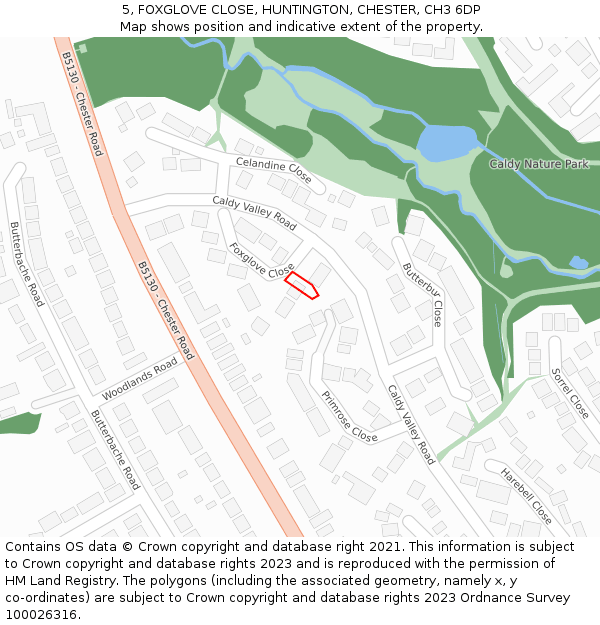 5, FOXGLOVE CLOSE, HUNTINGTON, CHESTER, CH3 6DP: Location map and indicative extent of plot