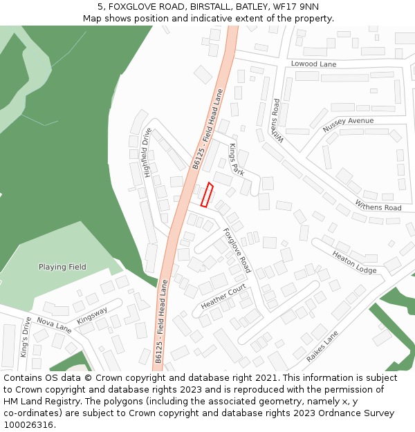 5, FOXGLOVE ROAD, BIRSTALL, BATLEY, WF17 9NN: Location map and indicative extent of plot